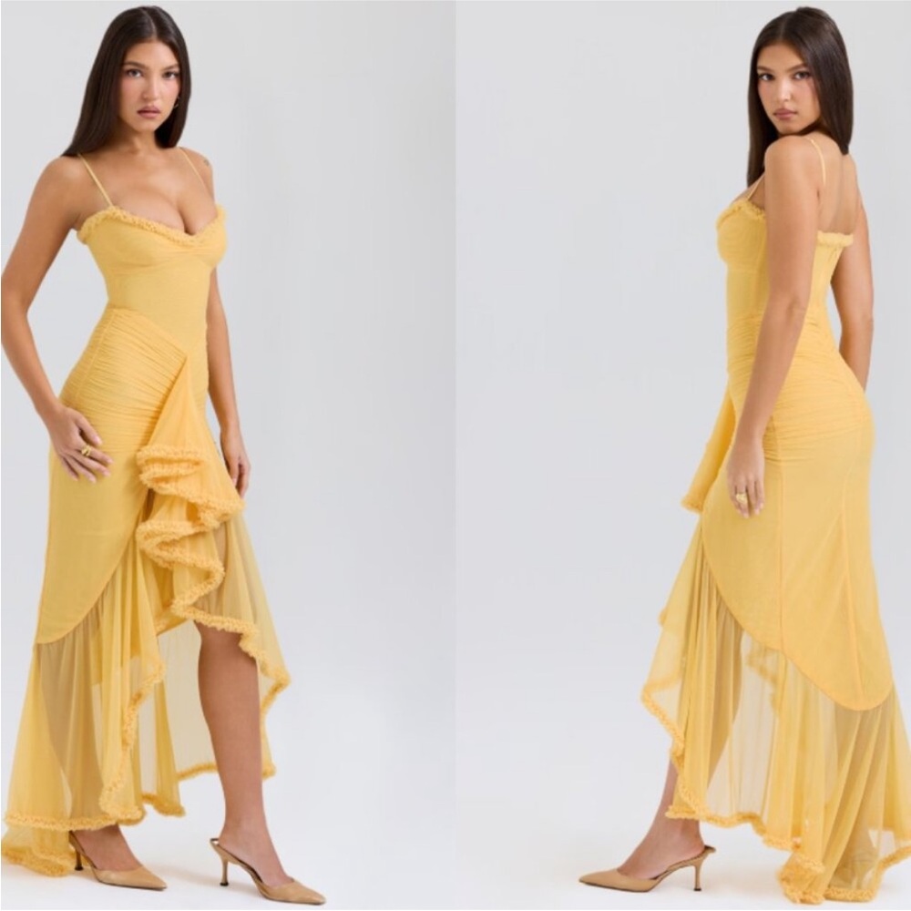 HOUSE OF CB 'Gabbi' Apricot Ruffled Front Gown NWOT size S - Picture 9 of 15
